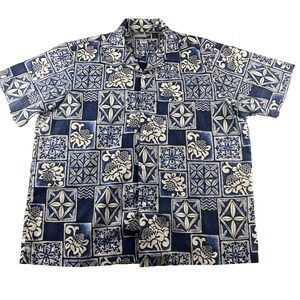 Vtg Makapuu Sportswear Mens Hawaiian Blue Floral Shirt XL Print USA Cotton Blend